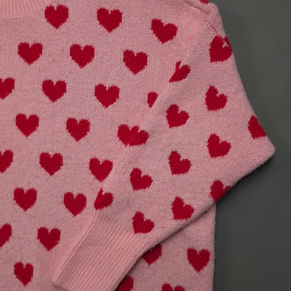 CeCe Sweater Women's Heart Print Crewneck Knit Pink Large - Picture 4 of 8